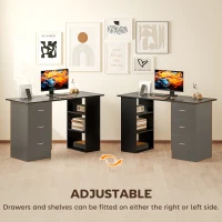 HOMCOM Computer Desk with Drawers, Home Office Desk, Writing Table, PC Workstation with 3 Storage Shelves for Working, Study, 120 x 49 x 72 cm, Black(m-6)