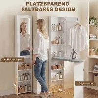 HOMCOM Faltbar Bügelbrettschrank mit Tür internen Regalen Spiegel Platzsparend Bügeltisch für Wäschepflege 106x35x174 cm Weiß(m-4)