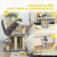 PawHut Scaletta per Cani e Gatti con 3 Scalini in Peluche e Pali Tiragraffi in Sisal, Capacità 10 kg, Grigio(m-16)