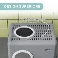 PawHut Lettiera per Gatti con Coperchio e Paletta, Doppio Ingresso e Vassoio Estraibile, 52x41x38.5 cm, Grigio(m-6)