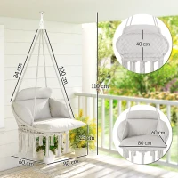 Outsunny Hanging Chair Outdoor Hammock Chair with Soft Cushion, Cotton Rope Boho Style Swing Chair, Hanging Garden Swing Seat for Indoor Outdoor, Cream White(m-3)
