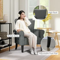 HOMCOM Upholstered Accent Chair with Rolled Arms and Wood Legs, Armchair for Living Room Bedroom, Grey(m-5)