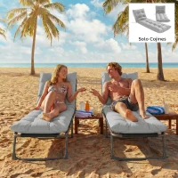 Outsunny 2er-Set Liegekissen für Sonnenliegen 180x55 cm Dicke Gartenstuhlkissen UPF30+ mit 4 Bändern Hellgrau(m-5)