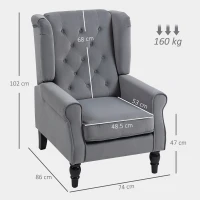 HOMCOM Wingback Accent Chair, Retro Upholstered Button Tufted Occasional Chair for Living Room and Bedroom, Light Grey(m-3)