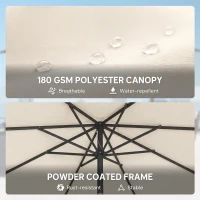 Outsunny 2.7 m Garden Parasol Umbrella with Cross Base and Sandbag, Retractable Ribs, Outdoor Table Market Umbrella, Cream White(m-7)