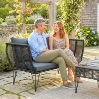 Outsunny Sofa Ogrodowa z Poduszkami 2-osobowa Rattanowa Meble Balkonowe 123 x 67 x 72 cm Jasnoszara(m-8)