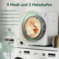 HOMCOM Mini Wäschetrockner 4 kg mit 5 Programme bis zu 60℃ 800W/400W Ablufttrockner mit Edelstahltrommel Weiß(m-4)
