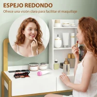 HOMCOM Tocador de Maquillaje con Espejo y Taburete Acolchado Estación de Carga 2 Cajones 3 Estantes para Dormitorio Blanco(m-5)