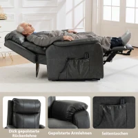 HOMCOM Riser- und Relaxsessel für Senioren, Elektrischer Lift-Sessel aus Kunstleder mit Doppelmotor, Federkissen, Schwarz(m-9)