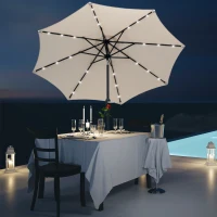 Outsunny Parasol de jardin Parasol droit octogonal inclinable Ø 2,7 x 2,4 m lumineux solaire 24 LED polyester haute densité 180 g/m² crème(m-10)