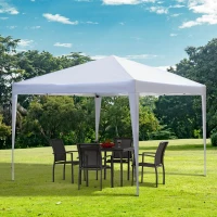 Outsunny Tonnelle de jardin extérieur 3x3m Tonnelle pliante Pop up Tente Pliable Barnum de Jardin Pliant Anti-UV + Sac de Transport Acier Oxford Blanc(m-10)