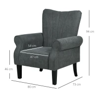 HOMCOM Upholstered Accent Chair with Rolled Arms and Wood Legs, Armchair for Living Room Bedroom, Grey(m-3)
