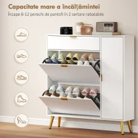 HOMCOM Dulap pentru Pantofi Slim cu Uși Rabatabile, Rafturi Reglabile, pentru 12 Perechi, Alb(m-5)