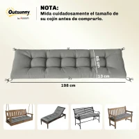 Outsunny Cojín para Banco Exterior con Correas de Sujeción Protección UV50+ Rebote Lento Interior Exterior 198x65x13 cm Gris(m-3)