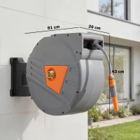 Outsunny Retractable Hose Reel Wall Mounted, 40+2m Garden Hose Pipe Reel with Auto Retraction, Self-Locking, Orange(m-3)
