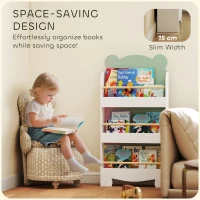 AIYAPLAY Regał na książki dla dzieci, 3-poziomowy regał z motywem misia do książek i zabawek, 55 x 15 x 110 cm, zielony(m-6)