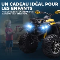 HOMCOM Quad Buggy électrique Enfant 12 V 8 Km/h Max. Voiture électrique Enfant avec Effets Lumineux sonores Selle avec Dossier Porte-Bagage Avant métal PP Jaune Noir(m-8)