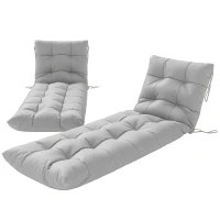Outsunny Set de 2 perne pentru șezlong 180x55 cm Perne pentru scaune de grădină groase UPF30+ cu 4 benzi Gri Deschis(m-6)