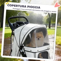 PawHut Passeggino per Cani Pieghevole con Copertura Antipioggia, Ruote Girevoli e Cuscino Lavabile, Grigio(m-8)
