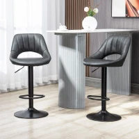 HOMCOM Bar Stools Set of 2, PU Leather Swivel Barstools with Backrest and Footrest for Kitchen, Counter, Breakfast Bar, Grey(m-11)
