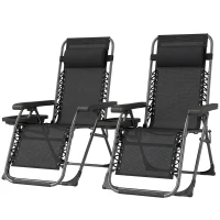Outsunny Zero Gravity Chairs Set of 2, Folding Sunloungers Reclining Garden Chairs with Cup Holder, Headrest, Black(m-11)