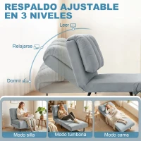 HOMCOM Sillón Cama Individual 3 en 1 Sofá Cama Plegable con Respaldo Ajustable y Cojín Grueso para Salón 72x88x87 cm Gris(m-5)