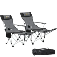 Outsunny Conjunto de 2 Sillas Plegables Camping con Reposapiés Desmontable Reposacabezas Portavasos y Bolsa 125x48x90 cm Gris(m-10)