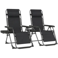 Outsunny Zero Gravity Chairs Set of 2, Folding Sunloungers Reclining Garden Chairs with Cup Holder, Headrest, Black(m-1)