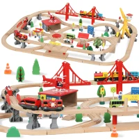 AIYAPLAY 133-Piece Wooden Train Set, Toy Train with Crane, Storage Box, for Kids Ages 3+(m-1)
