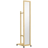 HOMCOM Miroir sur pied avec roulettes et multi-rangements 1 tringle portant 1 étagère inférieure en bois coloris naturel(m-12)