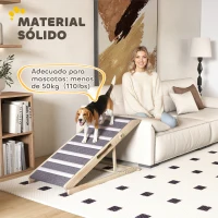 PawHut Rampa para Perros Plegable y Altura Ajustable 35-50 cm Rampa para Mascotas de Madera con Alfombrilla Antideslizante(m-7)