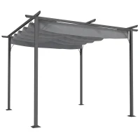 Outsunny Pergola rétractable 3L x 3l x 2,30H m structure métal époxy anticorrosion, toile polyester haute densité incluse gris(m-12)