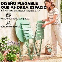Outsunny Conjunto de Jardín Plegable con 2 Sillas Plegables Mesa Redonda Estructura Metálica Electrofórica para Balcón Verde(m-6)