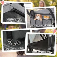 PawHut Hundewagen Faltbar Hundebuggy mit waschbarem Kissen, Netzfenstern, 3 Räder, für mittelgroße Hunde bis 20 kg, Grau(m-9)