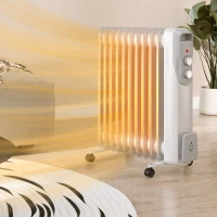 HOMCOM Radiateur bain d'huile 2500W, chauffage électrique silencieux, 3 niveaux de chaleur réglable, roulette, blanc(m-10)
