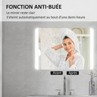HOMCOM Miroir de salle de bain rectangulaire lumineux LED fonction anti-buée luminosité réglable 50 x 70 cm argent(m-6)