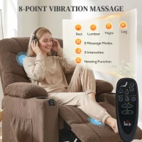 HOMCOM Electric Massage Recliner Armchair with Vibration, Heat, Whisper-Quiet Motor, Memory Function, Fleece Power Reclining Chair with Spring Pack, USB Port, Footrest, Side Pocket, Cup Holders, Brown(m-5)