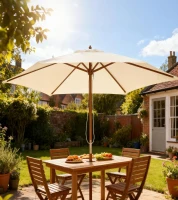 Outsunny Parasol de jardin extérieur parasol droit double toit Hexagonal Grande Taille de Jardin Ø 2,5 x 2,3H m Bois de Bambou crème(m-10)