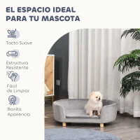 PawHut Sofá para Perros Pequeños con Patas de Madera Funda Lavable y Cojín Desmontable 86x55x33 cm Gris Claro(m-7)