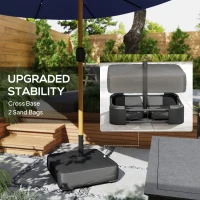 Outsunny Double Sided Garden Parasol with Base Included & 48 Solar LED Lights Patio Umbrella Crank Handle 4.6m Dark Blue(m-8)