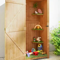 Outsunny Garden Shed Vertical Utility 3 Shelves Shed Wood Outdoor Garden Tool Storage Unit Storage Cabinet, 77 x 54.2 x 179cm - Natural(m-9)