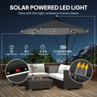 Outsunny 3 m Cantilever Parasol with Solar LED Lights Garden Umbrella with Cross Base, Black(m-4)