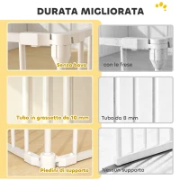 PawHut Recinto per Cani a 8 Pannelli Modulabili con Chiusura Automatica, in Acciaio e ABS, 61x3x75 cm, Bianco(m-5)