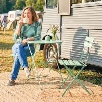 Outsunny 3-teiliges Garten Bistro Set Klappbar Bistrotisch mit 2 Stühlen Lamellen-Sitz Doppelt X-Beine Grün(m-9)