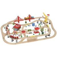 AIYAPLAY 133-Piece Wooden Train Set, Toy Train with Crane, Storage Box, for Kids Ages 3+(m-11)