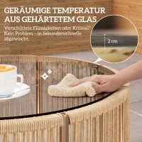 Outsunny Beistelltisch aus Polyrattan Kaffeetisch mit gehärteter Glasplatte Gartentisch mit Stahlrahmen 70 x 70 x 33 cm Braun(m-6)