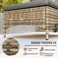 Outsunny Lot de 2 transats bains de soleil : matelas, têtière, inclinaison réglable roulettes + table basse verre trempé gris foncé(m-5)