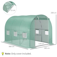 Outsunny 3 x 2 x 2m Greenhouse Replacement Cover ONLY Winter Garden Plant PE Cover for Tunnel Walk-in Greenhouse with Roll-up Windows Door Outdoor(m-3)