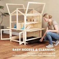 PawHut Klatka dla chomików z drewna, 3 poziomy, domek, huśtawki, rampy, poidła, 68 x 61,5 x 90 cm, drewno naturalne(m-7)