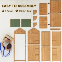 Outsunny Garden Shed Vertical Utility 3 Shelves Shed Wood Outdoor Garden Tool Storage Unit Storage Cabinet, 77 x 54.2 x 179cm - Natural(m-8)